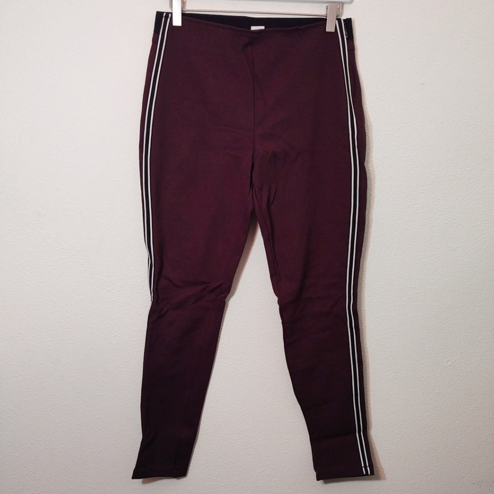 GAP Maroon High Rise Tuxedo Stripe Leggings M